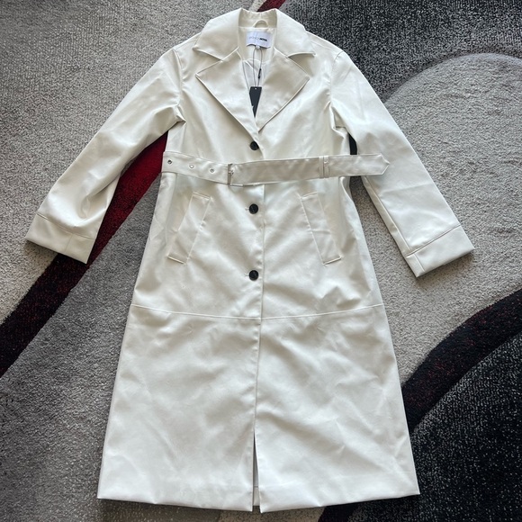 Fashion Nova White Faux Leather Martinis In The City Trench Coat - Picture 9 of 13